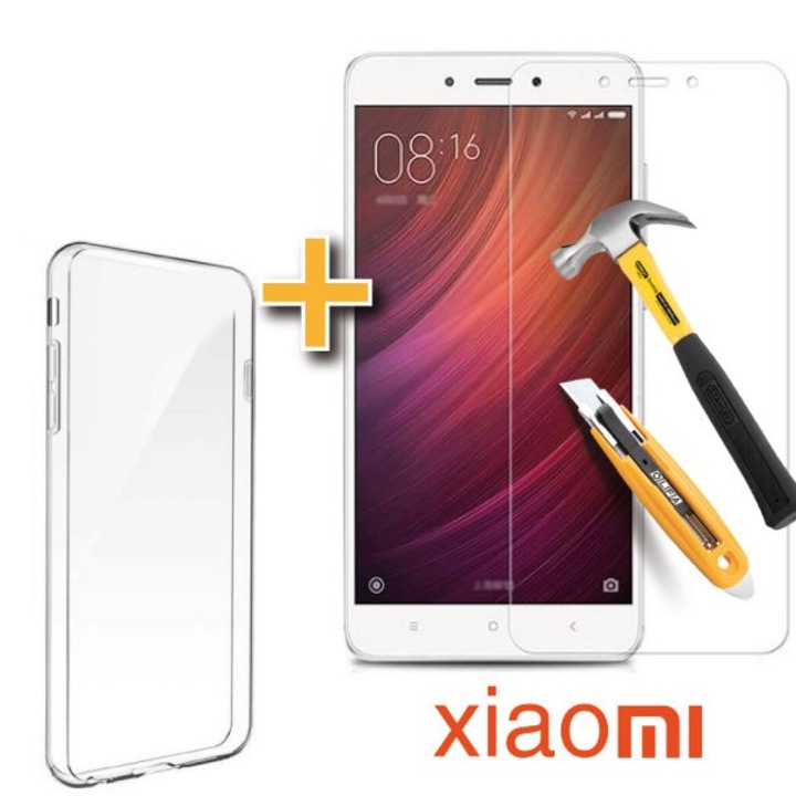 Комплект стъклен протектор Tempered Glass + прозрачен силиконов гръб Ultra Slim, за Xiaomi Redmi Note 5A