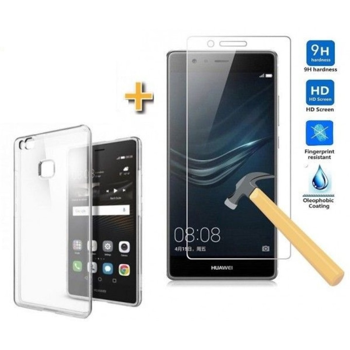 Комплект 2 броя стъклен протектор Tempered Glass + прозрачен силиконов гръб Ultra Slim, за Huawei P10 Plus
