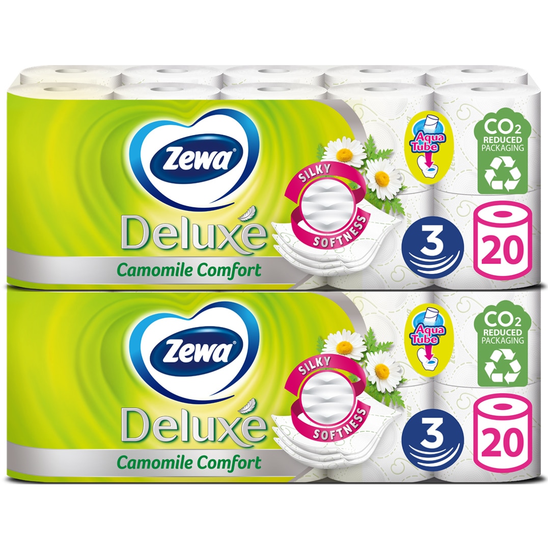 Pachet promo hartie igienica Zewa Deluxe Camomile Comfort, 3 straturi, 2 x 20 role