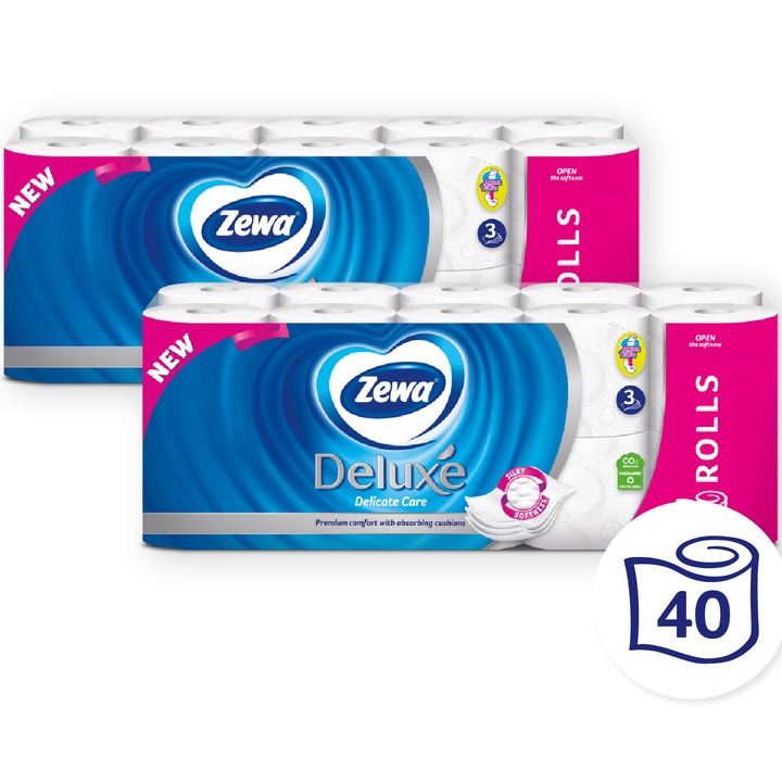 Pachet hartie igienica Zewa Deluxe Delicate Care, 3 straturi, 2 x 20 role