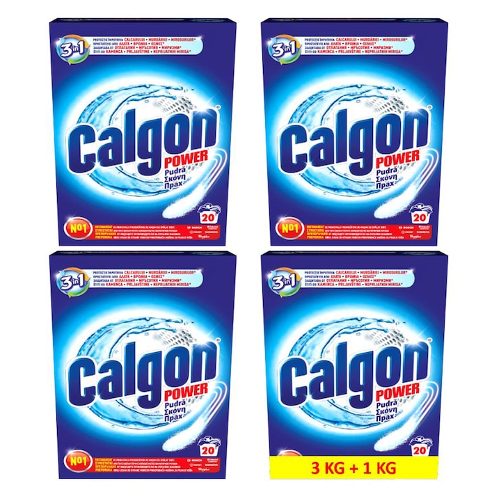 Pudra anticalcar Calgon 3 in 1 Protect & Clean 3kg + 1kg GRATIS