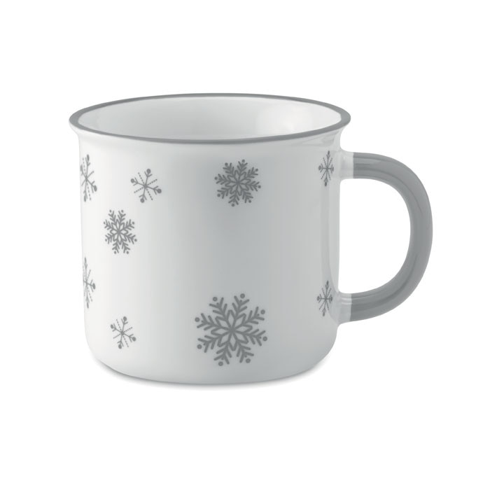 Cana ceramica vintage cu fulgi de zapada gri