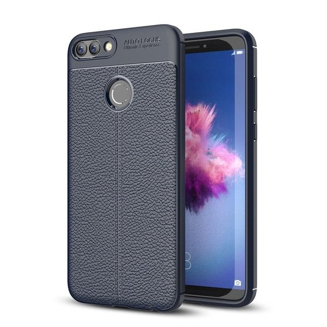Capac de protectie Huawei P Smart, model Litchi, silicon moale, bleumarin