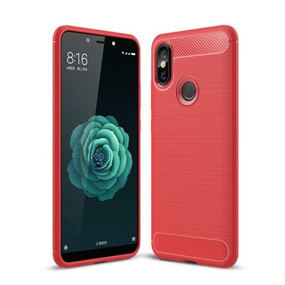 Capac de protectie Carbon Stripe pentru Xiaomi Mi A2 / Mi 6X, silicon moale, rosu