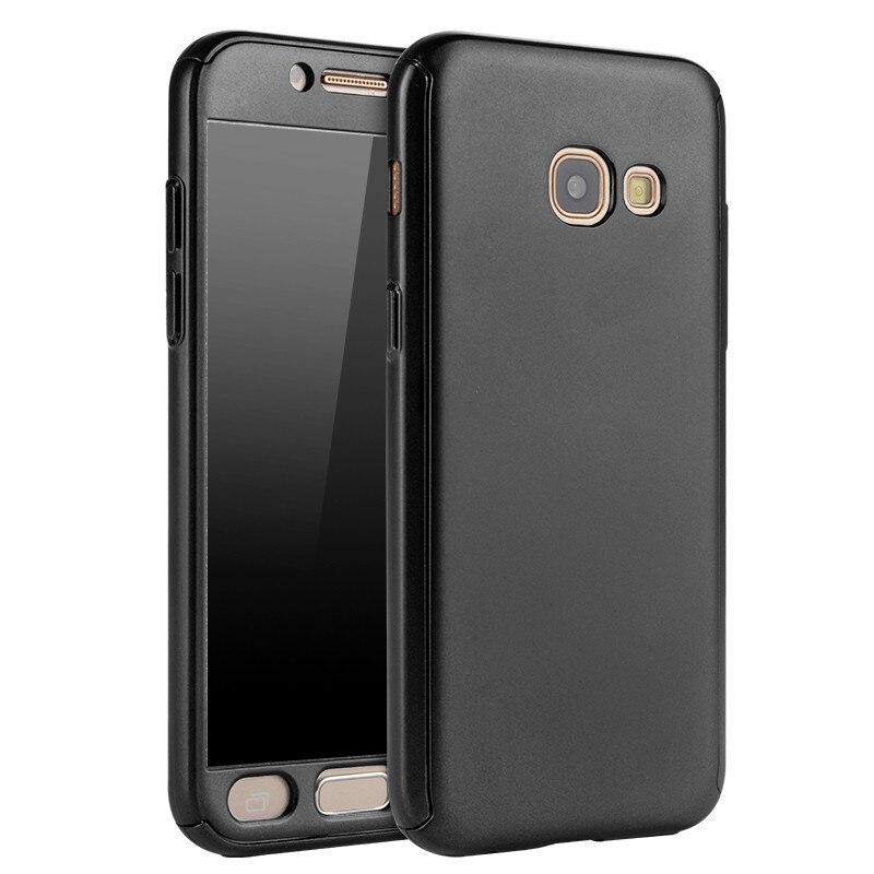Husa 360° Matte Full Protection - Samsung Galaxy A3 2017 - Negru - (fata + spate + geam sticla)