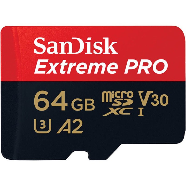Карта памет SanDisk Extreme PRO microSDXC, 64GB, RescuePRO Deluxe 170MB/s A2 C10 V30 UHS-I U3, SD адаптер