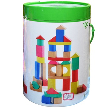 Set cuburi constructii, CUBE de lemn cu 100 piese , Robentoys Set cuburi constructii, CUBE de lemn cu 100 piese , Robentoys