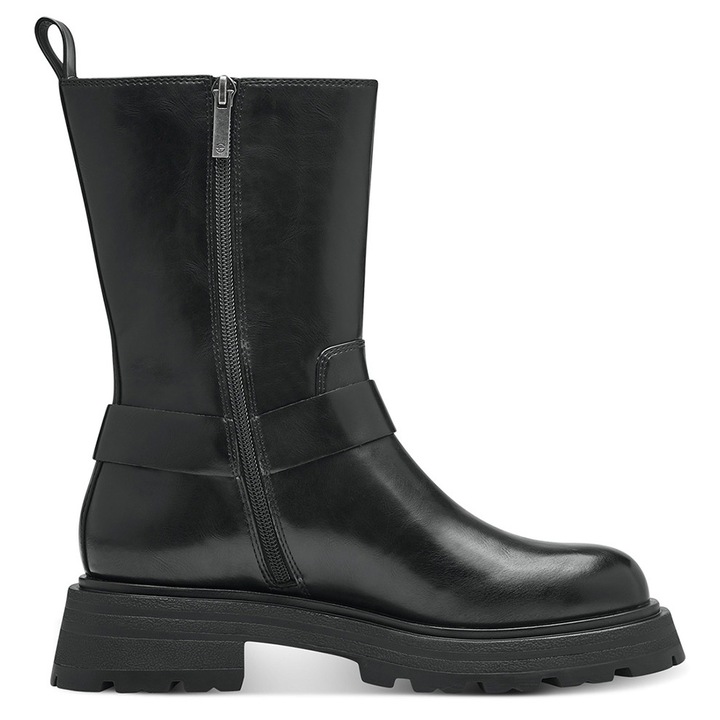 Tamaris, Ghete biker de piele cu garnituri cu tinte, Negru, 37
