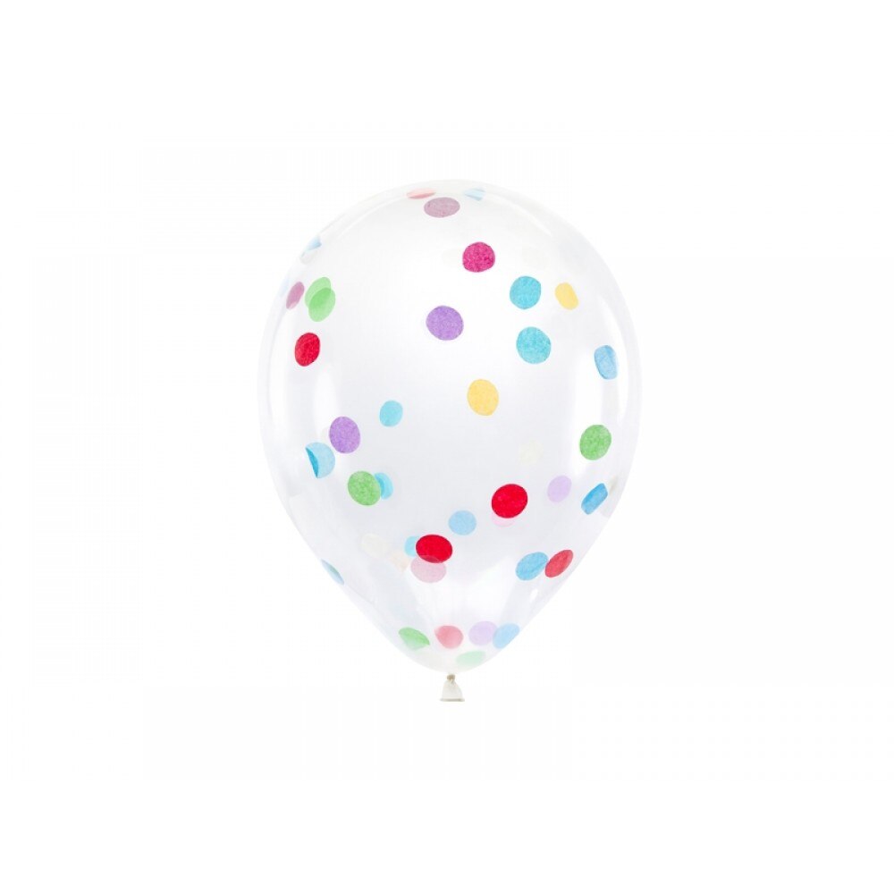 Baloane latex, transparente, cu confeti multicolore, diametrul 30cm, 6 buc