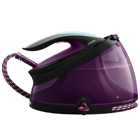 Statie de calcat Philips PerfectCare Aqua Pro GC9405/80, Tehnologie OptimalTEMP, Talpa T-ionicGlide, 6.7 bar, Jet abur 450 g, 2.5L, Decalcifiere Easy De-calc, Negru/Mov
