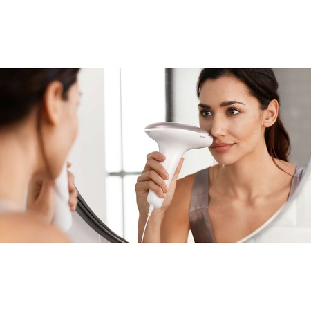 Epilator IPL Philips Lumea SC1998/00, 250.000 impulsuri, Senzor nuanta piele, accesoriu fata, corp si inghinal, utilizare cu fir, husa, Roz/Alb