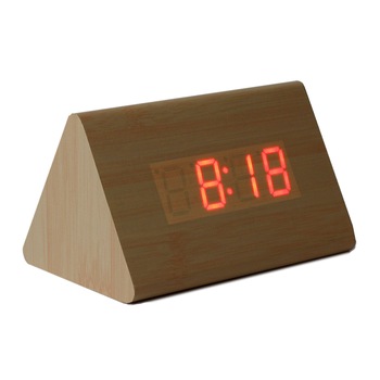 Ceas LED digital de birou, ProCart, senzor sunet, data, temperatura, 3 grupe alarma, lemn, maro Ceas LED digital de birou, ProCart, senzor sunet, data, temperatura, 3 grupe alarma, lemn, maro