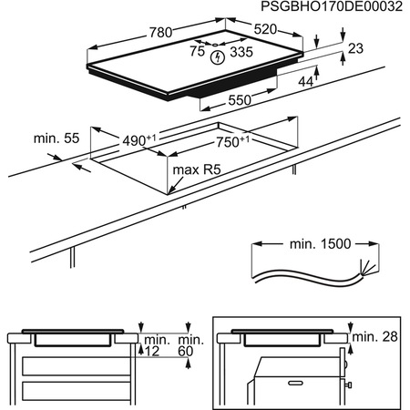 Plita incorporabila Electrolux EIS824, Inductie, 4 zone de gatit, Touch Control, SenseBoil, Timer, 78 cm, Sticla neagra