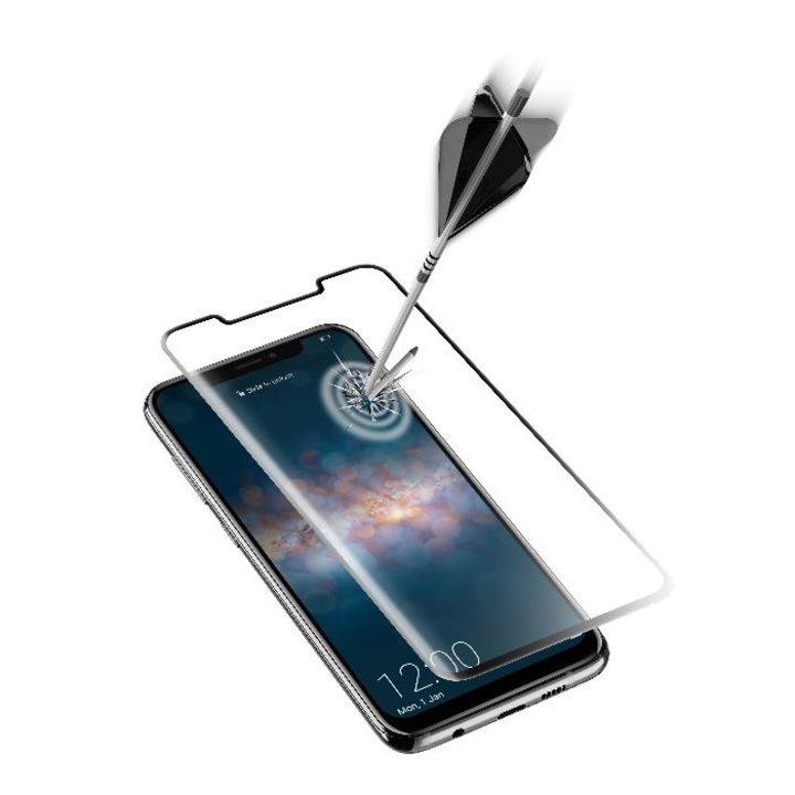 Закален стъклен протектор 3D Cellularline за Huawei Mate 20 Pro, Черен