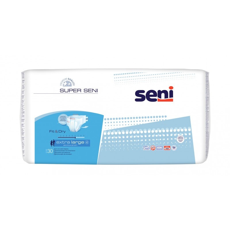 Pachet Compus Din: Scutece Pentru Incontinenta Super Seni nr. 4 Extra Large - XL 30 buc/set + Servetele Economice Babyfin 72Buc/Pachet