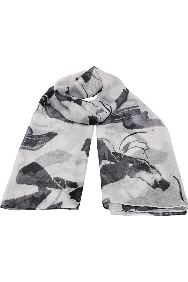Esarfa pentru femei, din poliester subtire, sezon cald, cu print abstract, Afina Li029-2 Negru Gri