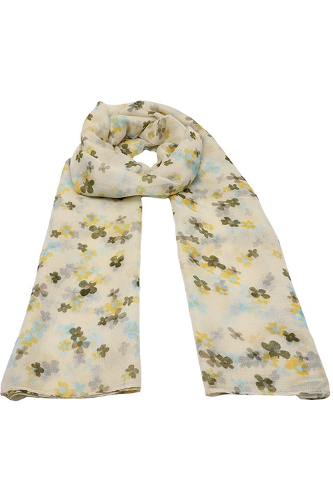 Дамски шал Joolar, Полиестер, С флорален принт, Жълт/ Сив