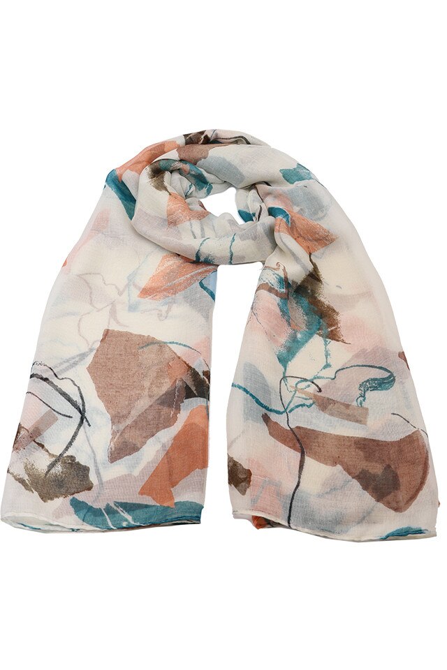 Esarfa pentru femei, din poliester subtire, sezon cald, cu print abstract, Afina Li029-6 Maro Turcoaz