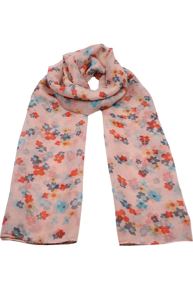 Esarfa pentru femei, din polyester subtire, sezon cald, cu print flori, Alexia Li033-7 Rosu Albastru