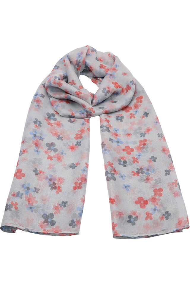 Esarfa pentru femei, din polyester subtire, sezon cald, cu print flori, Alexia Li033-2 Albastru Coral