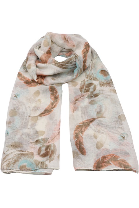 Шал Joolar, Полиестер, Пролет/Есен, Тюркоазено бежово, С печат от паунови пера, Li001-5 Ada, Многоцветен