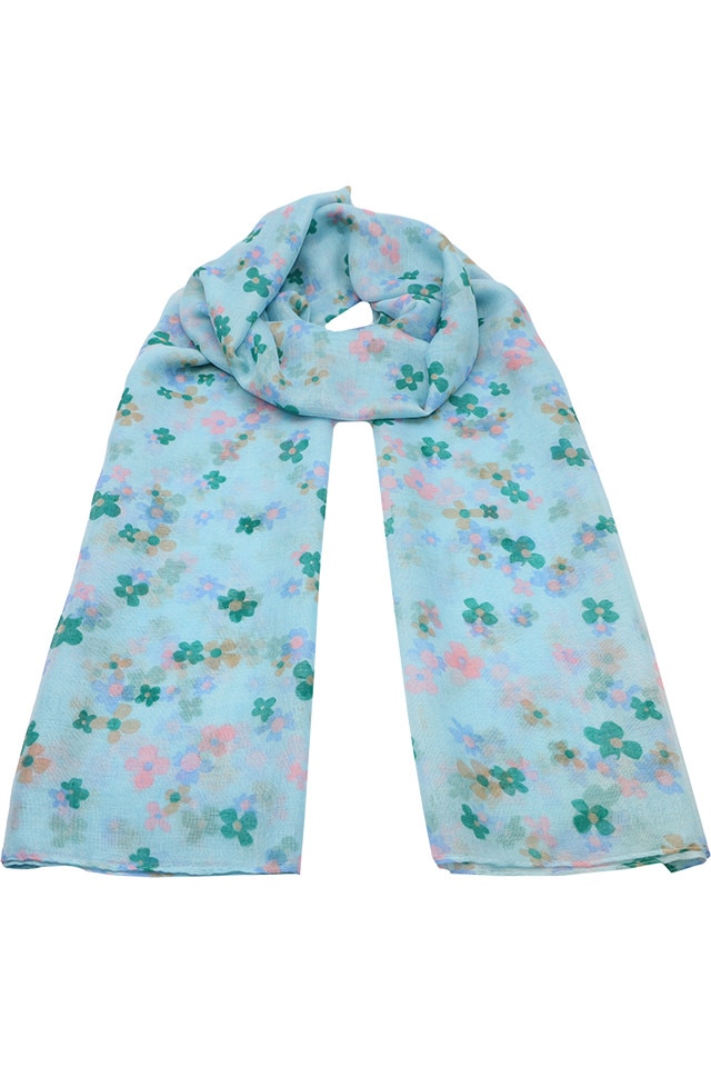 Esarfa pentru femei, din polyester subtire, sezon cald, cu print flori, Alexia Li033-5 Verde Roz