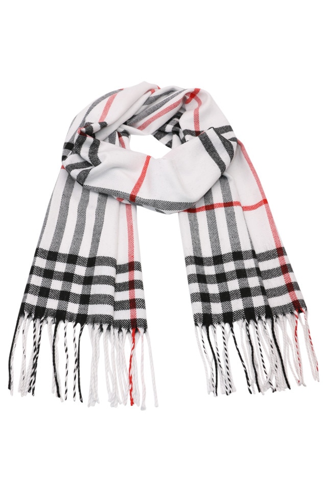 Fular in carouri Glen, pentru perioada rece, cu franjuri, alb, ZS-9-6, Aerona