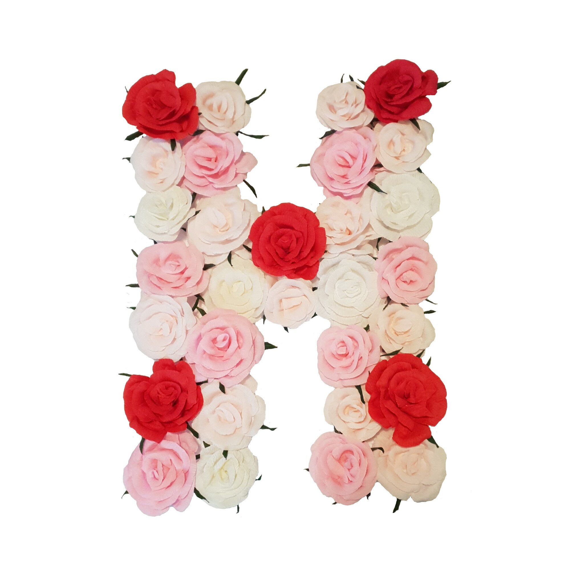 Litera volumetrica H Handmade Minis Boutique, alb, roz si rosu