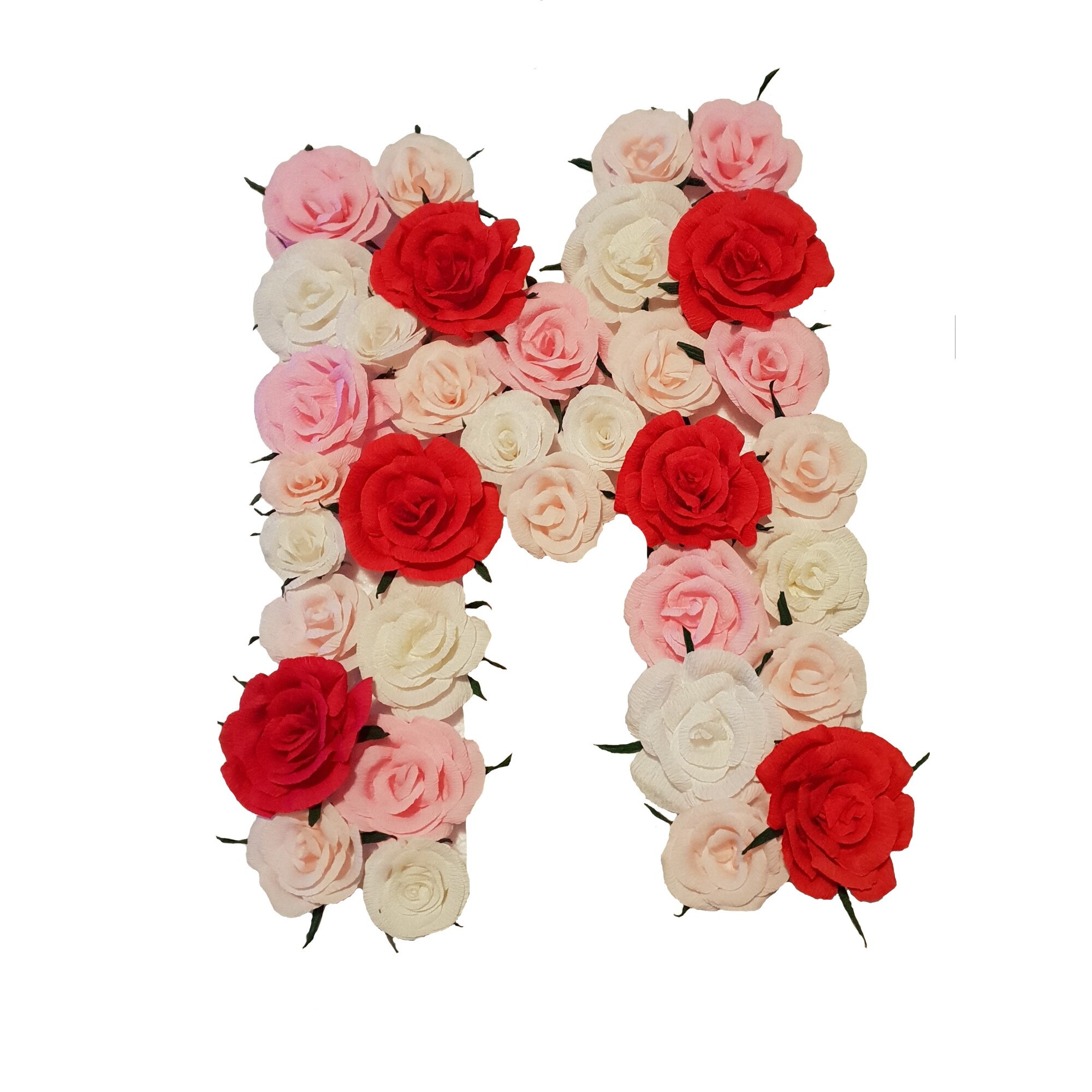 Litera volumetrica M Handmade Minis Boutique, alb, roz si rosu