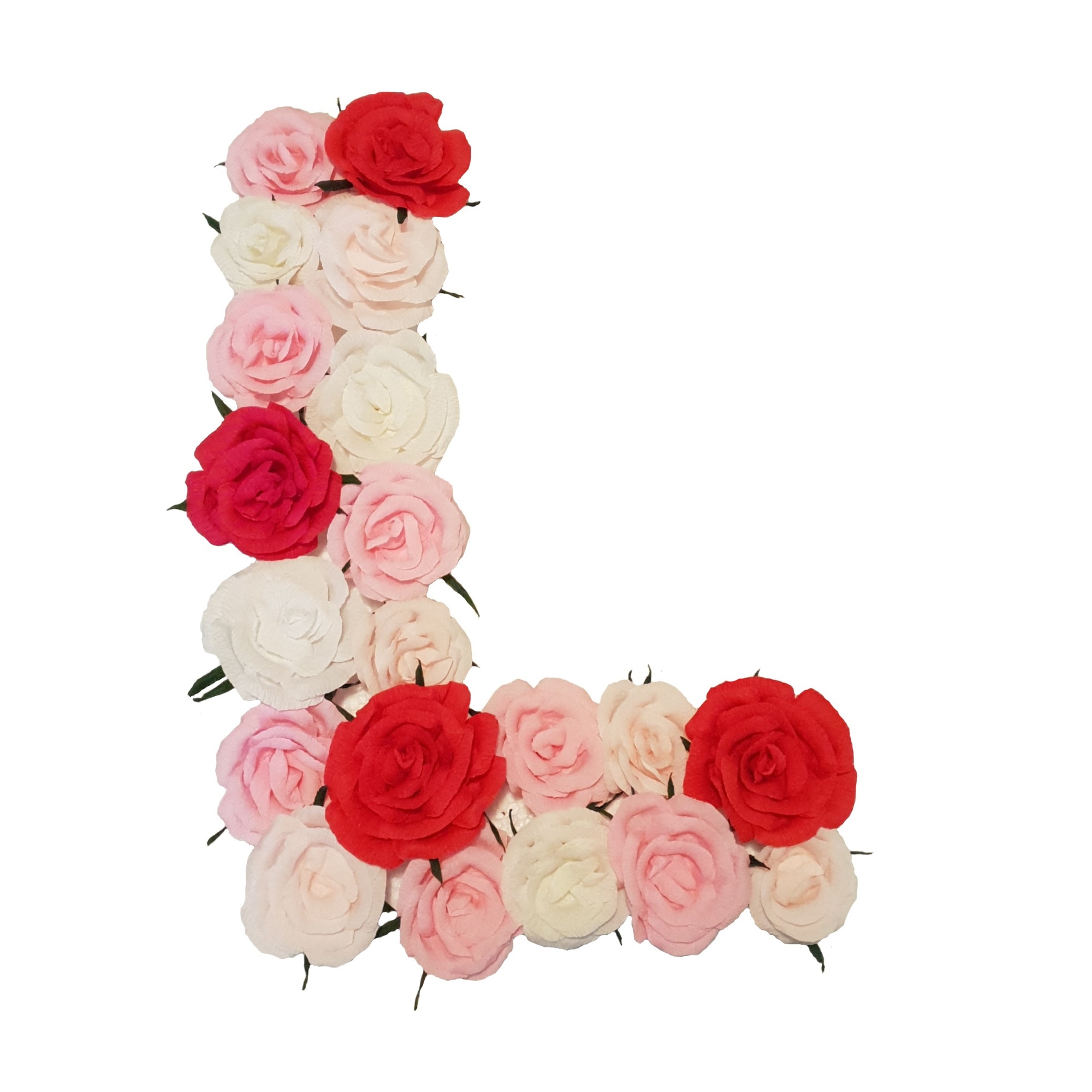 Litera volumetrica L Handmade Minis Boutique, alb, roz si rosu