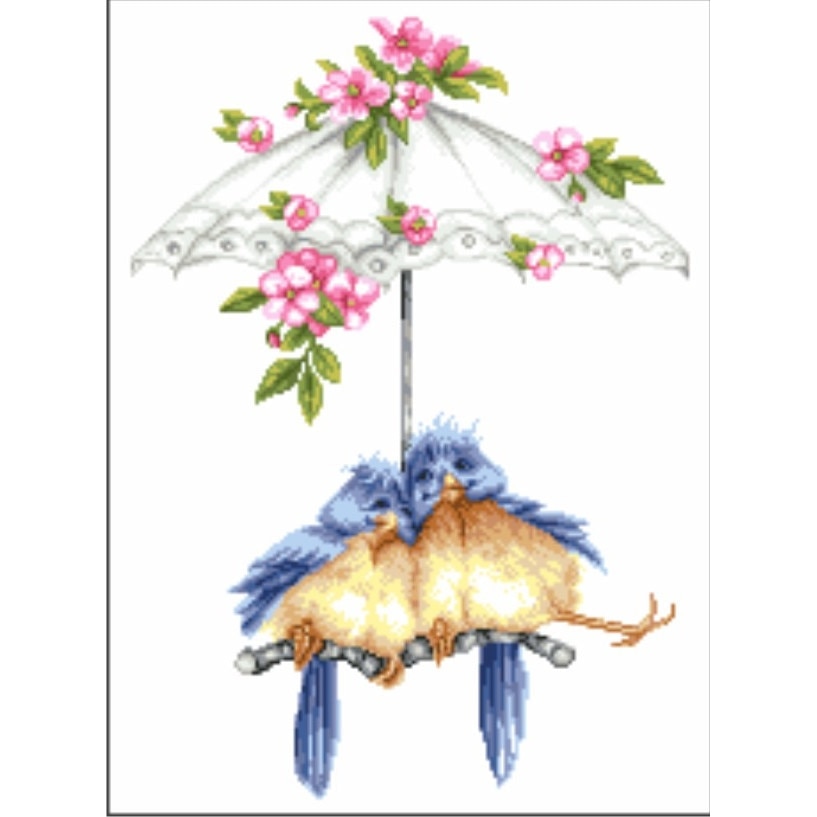 Goblen Pitigoi indragostiti, Rogoblen, kit cu diagrama alb-negru, 23x17 cm, bumbac