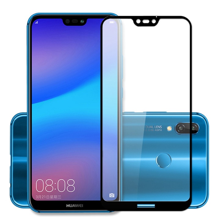 Huawei P20 Lite teljes borítású 3D képernyővédő, fekete