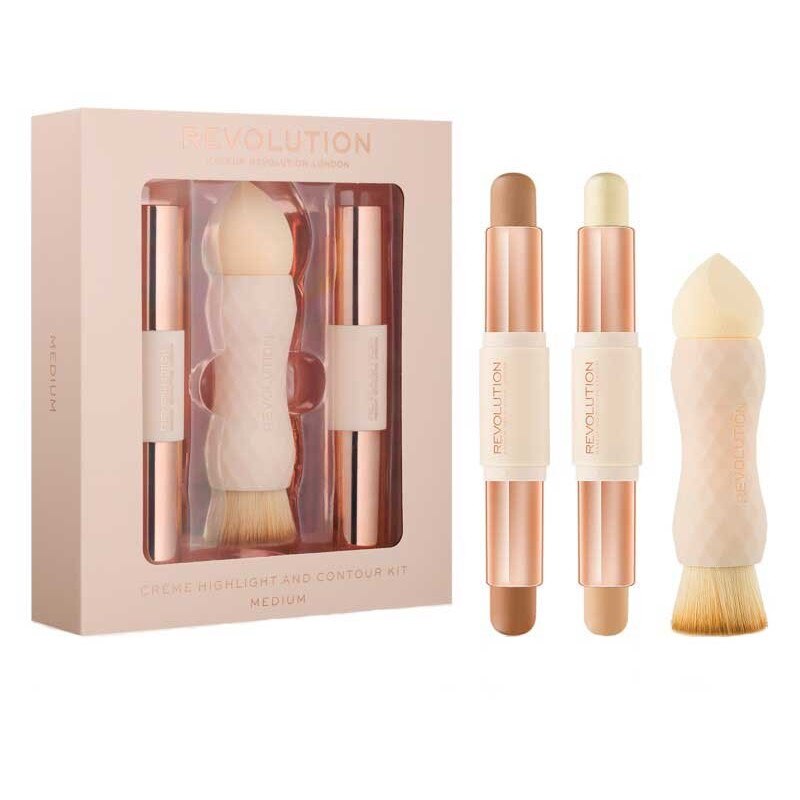 Kit pentru contur si iluminare Makeup Revolution Creme Highlight and Contour Kit Medium