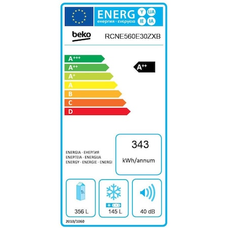 Combina frigorifica Beko RCNE560E30ZXB, 501 L, Clasa A++, NoFrost, Touch control, H 192 cm, Metal Look