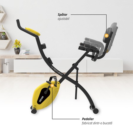 Bicicleta verticala magnetica Techfit XB300, pliabila, Greutate utilizator 120 kg, Computer antrenament, 5 functii afisate, 8 trepte de intensitate