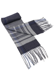 Fular pentru barbati, combinatie carouri si dungi, pentru perioada rece, cu franjuri, albastru, ZS-10-2, Ahile Fular pentru barbati, combinatie carouri si dungi, pentru perioada rece, cu franjuri, albastru, ZS-10-2, Ahile