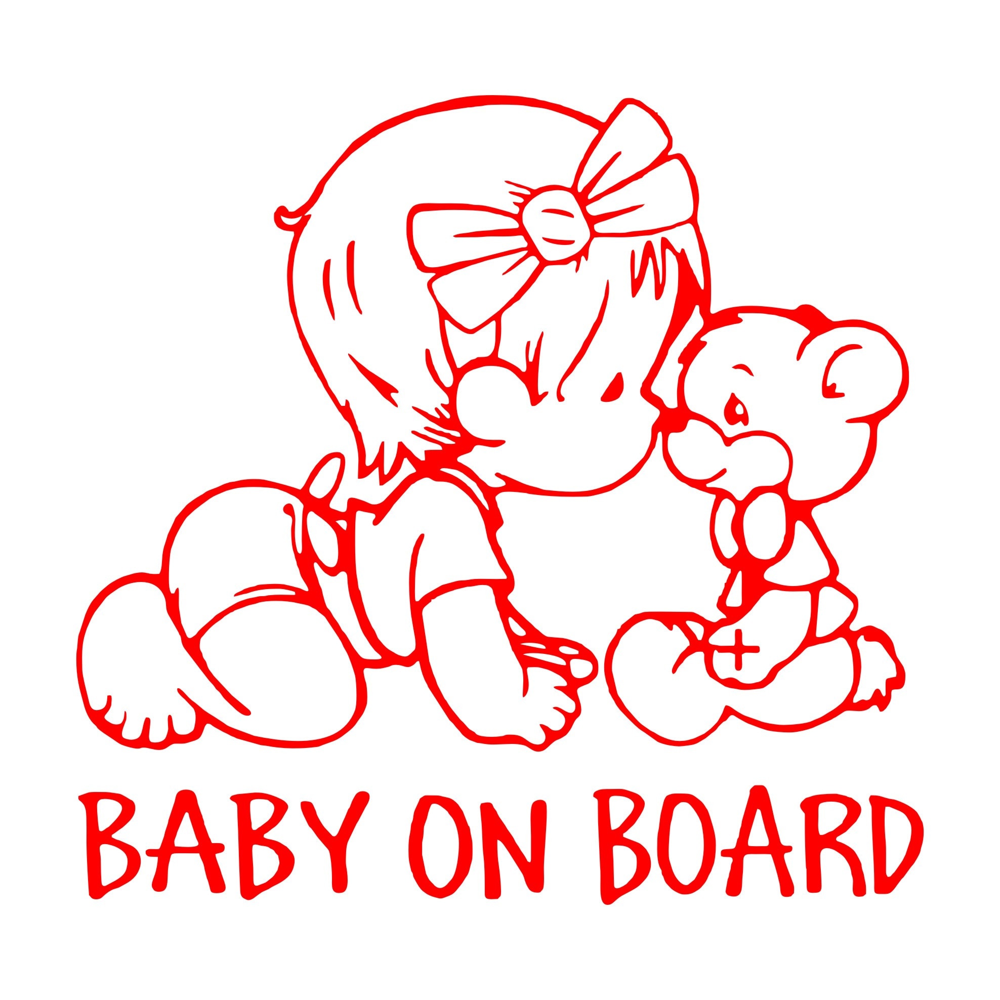 Sticker auto, Baby On Board, ursulet, culoare rosie