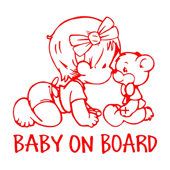 Стикер за кола, Baby On Board, плюшено мече, червен цвят