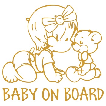 Sticker auto, Baby On Board, ursulet, culoare aurie Sticker auto, Baby On Board, ursulet, culoare aurie