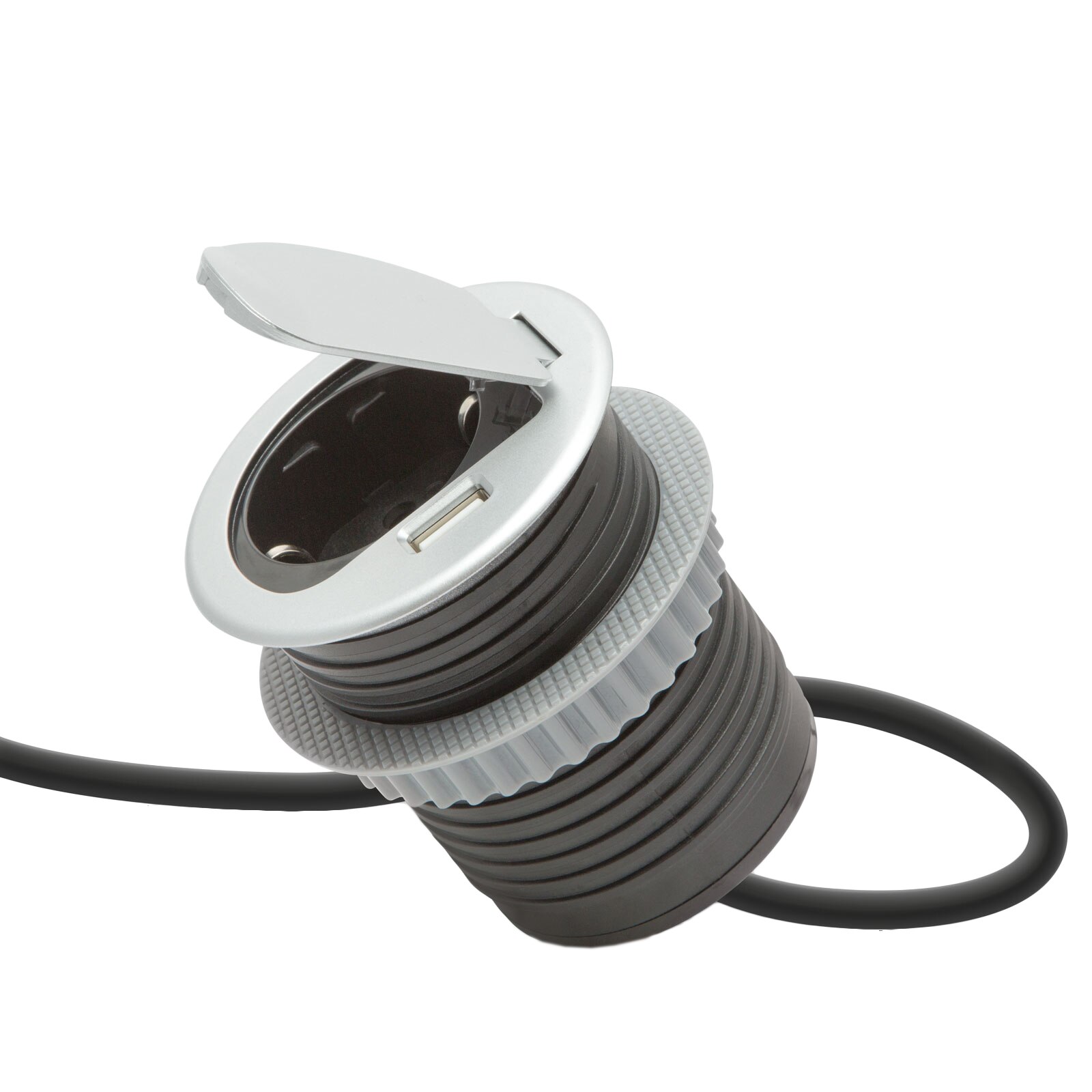 Priza incorporabila Delight, USB 3A, cablu 1.8 m, Argintiu