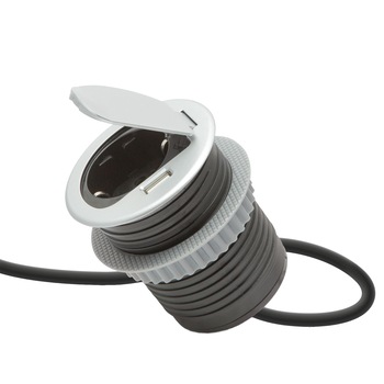 Priza incorporabila Delight, USB 3A, cablu 1.8 m, Argintiu Priza incorporabila Delight, USB 3A, cablu 1.8 m, Argintiu