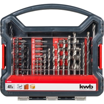 Set 41 accesorii gaurit si insurubat KWB 49109104, biti, suport bit, burghie pentru lemn, metal si zidarie, tubulare Set 41 accesorii gaurit si insurubat KWB 49109104, biti, suport bit, burghie pentru lemn, metal si zidarie, tubulare