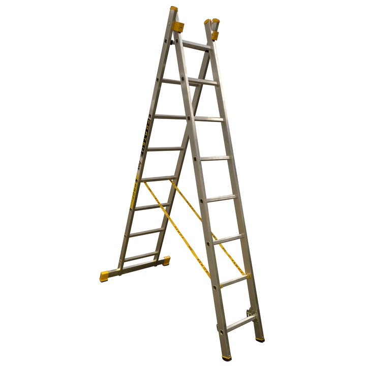 Scara profesionala Alverosal Forte Plus, 2 tronsoane, 8 trepte, 2.42 m