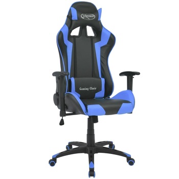 Scaun rabatabil pentru birou, design racing, tapiterie piele artificala, vidaXL, albastru, 70 x 71 x (126-136) cm Scaun rabatabil pentru birou, design racing, tapiterie piele artificala, vidaXL, albastru, 70 x 71 x (126-136) cm