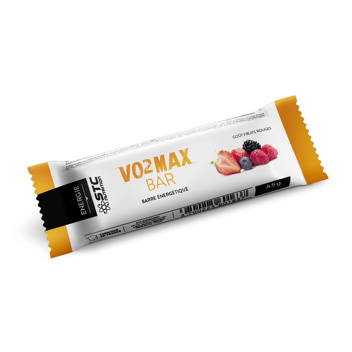 Енергиен бар VO2 Max bar 45 g, вкус на червени плодове, кутия с 5 блока, дълготраен ефект