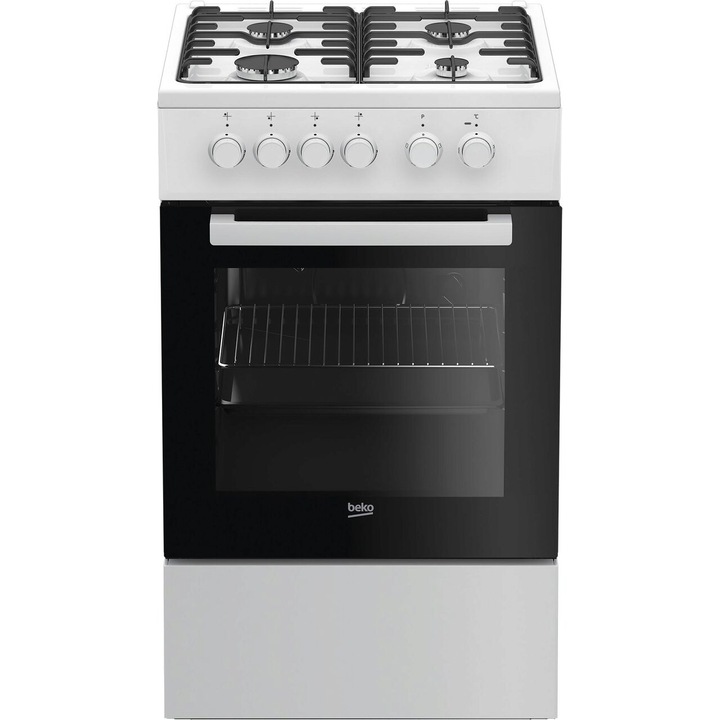 Aragaz Beko FSS52020DW, 4 arzatoare, Aprindere electrica, Cuptor electric, 60 l, Grill, 60 cm, Alb