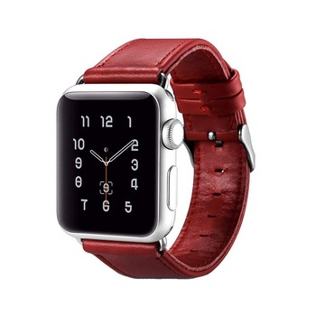 Curea Apple Watch SE, 6, 5, 4 - 44mm, 1, 2, 3 - 42mm, iCarer, din piele naturala, culoare Rosu burgund Curea Apple Watch SE, 6, 5, 4 - 44mm, 1, 2, 3 - 42mm, iCarer, din piele naturala, culoare Rosu burgund
