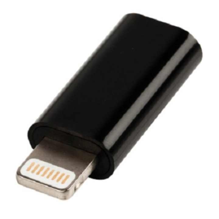 Adaptor USB Valueline, lightning tata micro USB mama, negru