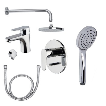 Set baterie lavoar + racord dus + furtun flexibil dus + para dus + mixer dus parte vizibila + corp incastrat + racord dus + cap dus fix, crom, Seria 22, Carlo Frattini Set baterie lavoar + racord dus + furtun flexibil dus + para dus + mixer dus parte vizibila + corp incastrat + racord dus + cap dus fix, crom, Seria 22, Carlo Frattini