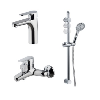 Set baterie lavoar + baterie cada-dus + coloana fixa dus, crom, Seria 22, Carlo Frattini Set baterie lavoar + baterie cada-dus + coloana fixa dus, crom, Seria 22, Carlo Frattini